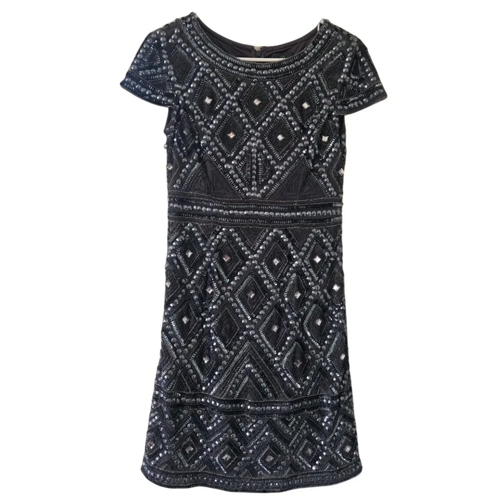 adrianna papell women's beaded short dress Adrianna Papell AP1E205297P Short Beaded Evening Sheath Dress